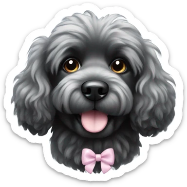 Black fluffy dog with bow sticker