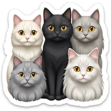 black hair girl , a grey longhair cat and a british white longhair and a british longhair golden cat sticker