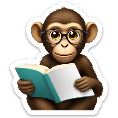 monkey with glasses reading a book  sticker
