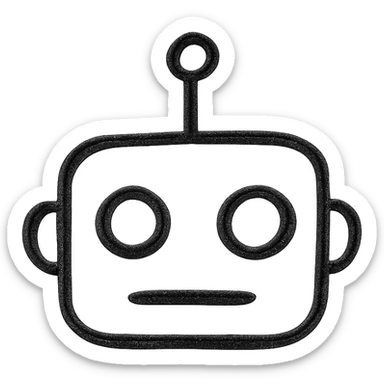 simple monochrome robot head icon, black outline, no color or shading sticker