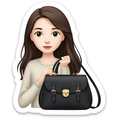  beautiful pale brunette girl with long hair with black shoulder bag sticker
