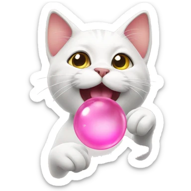 cat blowing pink bubbles  sticker
