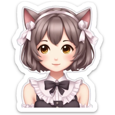 Gorgeous anime style catgirl with blushing face with maid outfit bow tie idol model kawaiicore pearly petite simplistic aesthetic trending style sticker