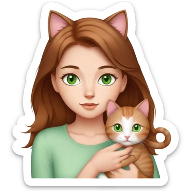 beauty girl medium light brown hair green eyes and a cute kitty sticker