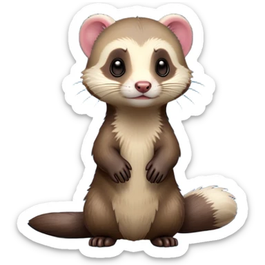 cinematic-[ferret]-realistic-full- long elongated body-standing-emoji,-tiny-paws-tucked-close,-head-tilted-dramatically,-sleek-[sable]-fur,-simplified-yet-realistic-focused-features,-highly-detailed,-glowing-with-an-almost-sarcastic-glow sticker