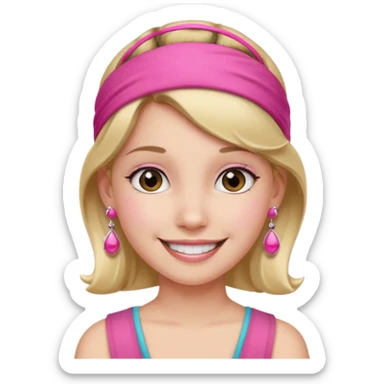 Fashion girl with pink headband and earrings, half body sticker