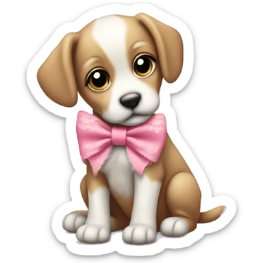 Puppy with Cute pink bow with lace border  sticker