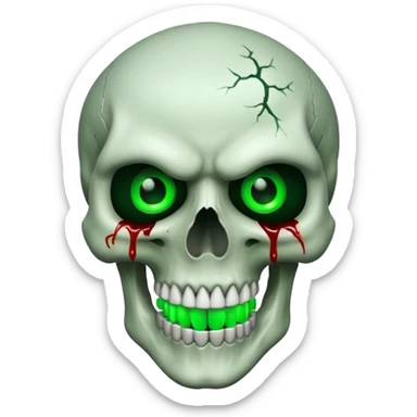 Bleeding skull with glowing green eyes and a sinister smile sticker