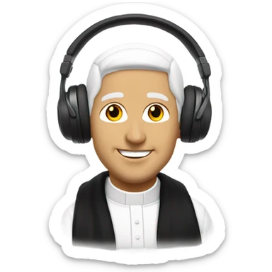 dj headphones on a white catholic priest sticker