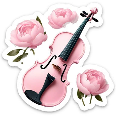 soft pastel pink violin with peonies and glitter sticker