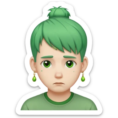  bun haired with earrings green hair guy sad sticker