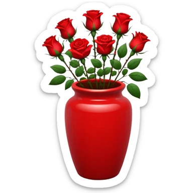 Scarlet red ceramic pot, tall and cylindrical, with red roses. sticker