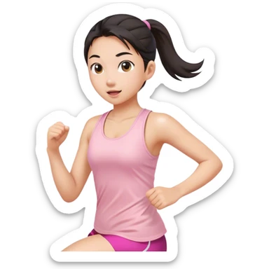 asian girl ponytail light pink tank top running sticker