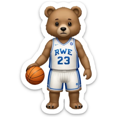 Bear with full body and wearing basketball jersey that says RWE sticker