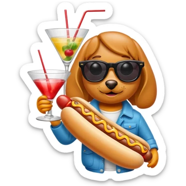 hotdog with sunglasses and cocktail sticker
