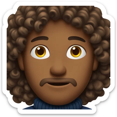 men, brown curly hair, light stubbles, dark blue sweater, some frackles sticker