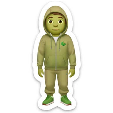 Shrek en tn avec une cagoule un jogging Lacoste avec un pull CP company sticker
