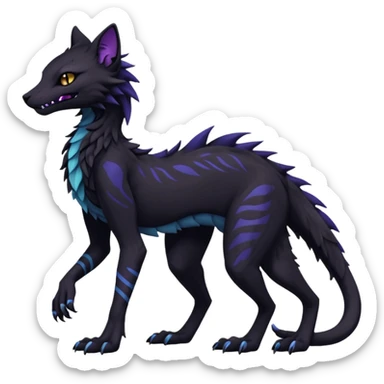 Kawaii dark black blackish edgy fantasy ethereal feline-vernid-sergal-monster-fursona animal creature full body with intricate markings  sticker