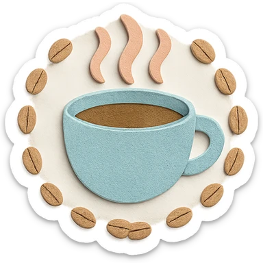 coffee bean trail border, soft pastel hand-drawn design sticker