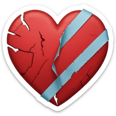 a dark red broken heart taped a little tape band sticker