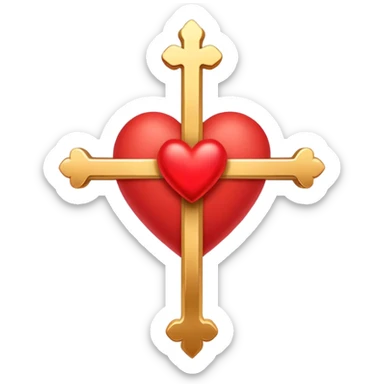 Two red  hearts connected by one simple gold cross  sticker