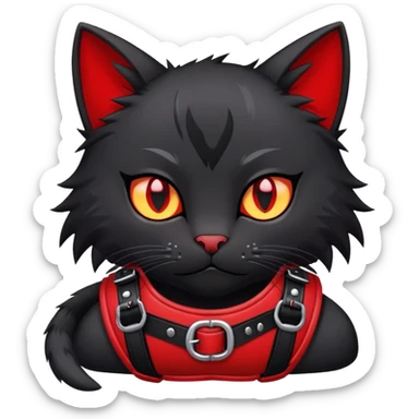 black cat edgy emo furry fursona with a red chest harness  sticker
