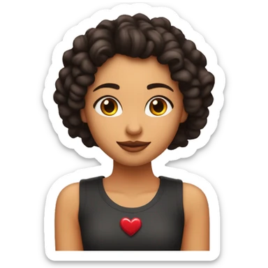 Chica de pelo rizado y marrón negra con corazones rotos en los ojos y una corona en la cabeza o sticker