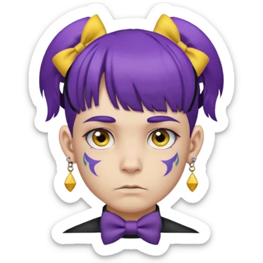 boy with bangs and purple hair and yellow hairbow on side and earrings and very heavy face tattoos sticker