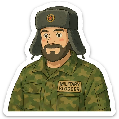 ghibli style Russian army military blogger wearing an ushanka hat sticker