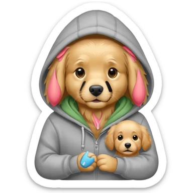 golden retriever wearing a grey hoodie sticker