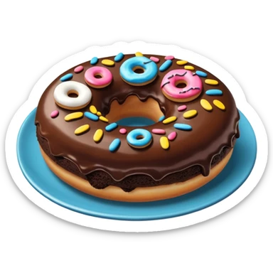 Monster donut with chocolate icing, there are drawn cookies and beautiful icing drawings on a white plate good quality sticker