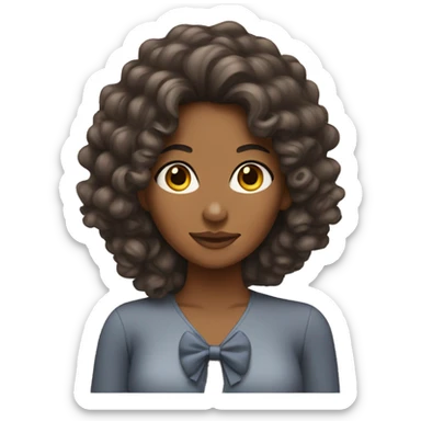 brownskin woman with long curly hair with bow sticker