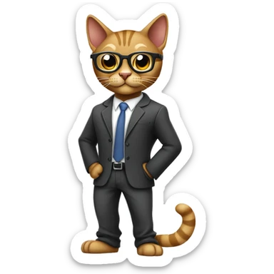 Mulatto hiphop confident business adult cat full body pfp with smart glasses sticker
