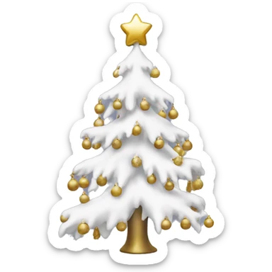 snow christmas tree with white and gold decorations sticker