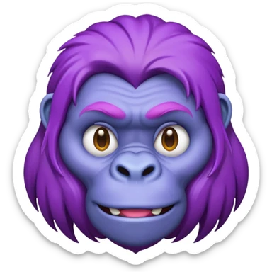 purple haired gorilla head, apple style emoji, no text, slightly different expression sticker