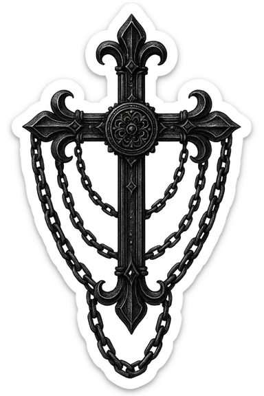gothic style metallic black goth cross with chains sticker