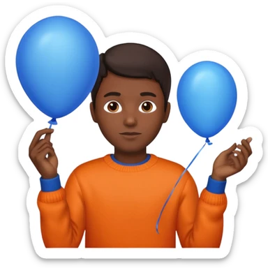 dark brown skin, orange sweater, hold blue balloon sticker