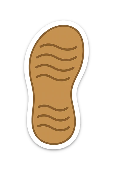 Create an emoji style sandal sole with minimal detail, matching the reference image, with a slightly curved shape. The style should reflect the look of apple style emojis with simple and clean design. sticker