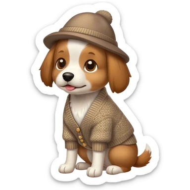dog in a cardigan and hat sticker