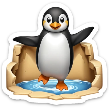 çukura atlayan ve ben kaçtım yazan bir penguen sticker