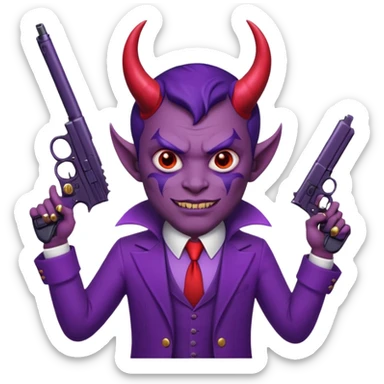 Cara redonda Diablo morado garrando dos pistolas  sticker