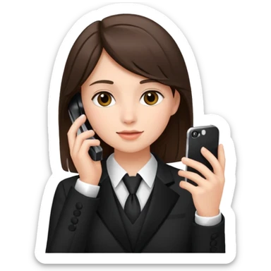 generate a brunette teen dressed formally, calling on a mobile sticker
