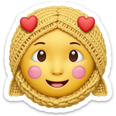 Normal Cute Yellow face emoji with hand crocheting with hearts around head  sticker