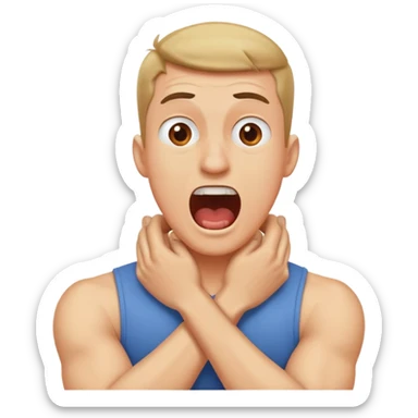 Guy screaming with his arms crossed around his neck sticker