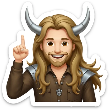 Long haired guy throwing up metal horns sticker
