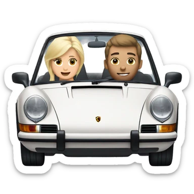 blonde girl and brunette guy driving a Porsche 911 sticker