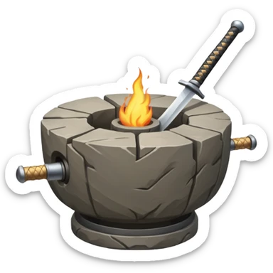 A Japanese stone forge with a sword sticker