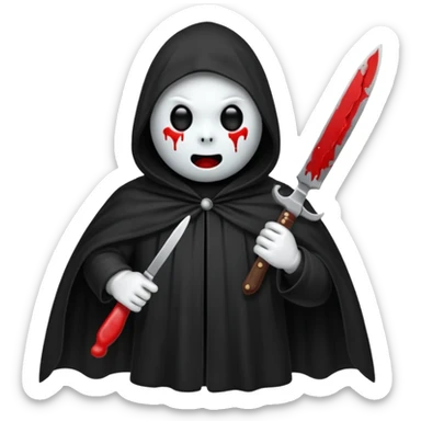 make a ghost face emoji with a cloak on and a bloody knife from the movie scream sticker