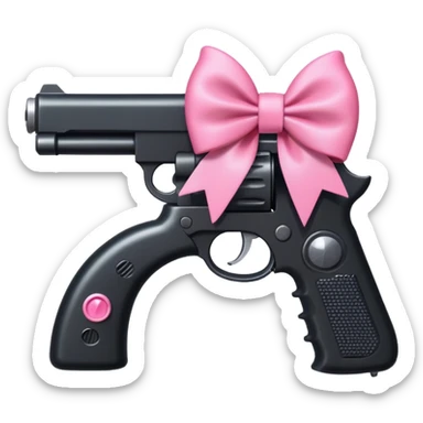 a black gun with a pink bow sticker