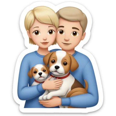 a shorthair girl with husband hugging a dog sticker